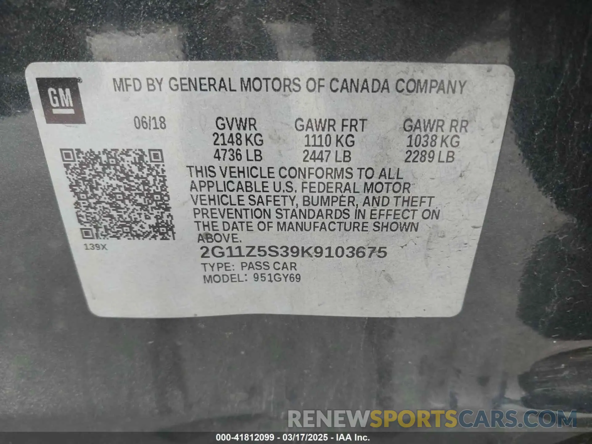9 Photograph of a damaged car 2G11Z5S39K9103675 CHEVROLET IMPALA 2019