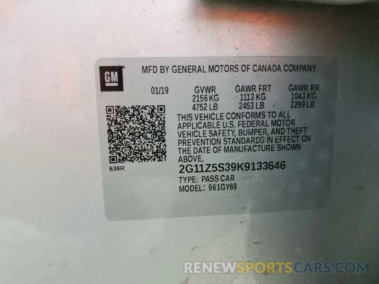 12 Photograph of a damaged car 2G11Z5S39K9133646 CHEVROLET IMPALA 2019