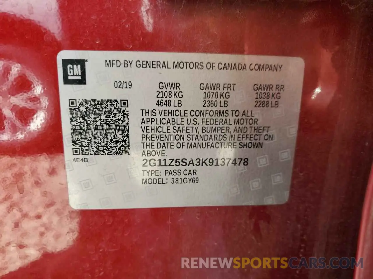 12 Photograph of a damaged car 2G11Z5SA3K9137478 CHEVROLET IMPALA 2019