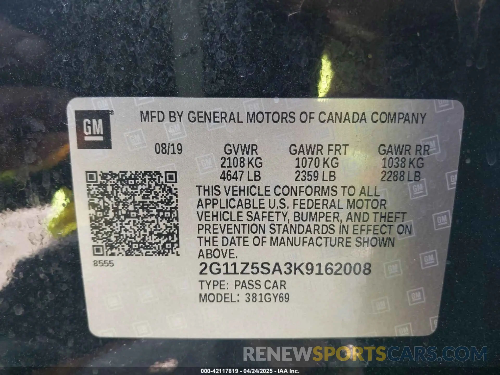 9 Photograph of a damaged car 2G11Z5SA3K9162008 CHEVROLET IMPALA 2019