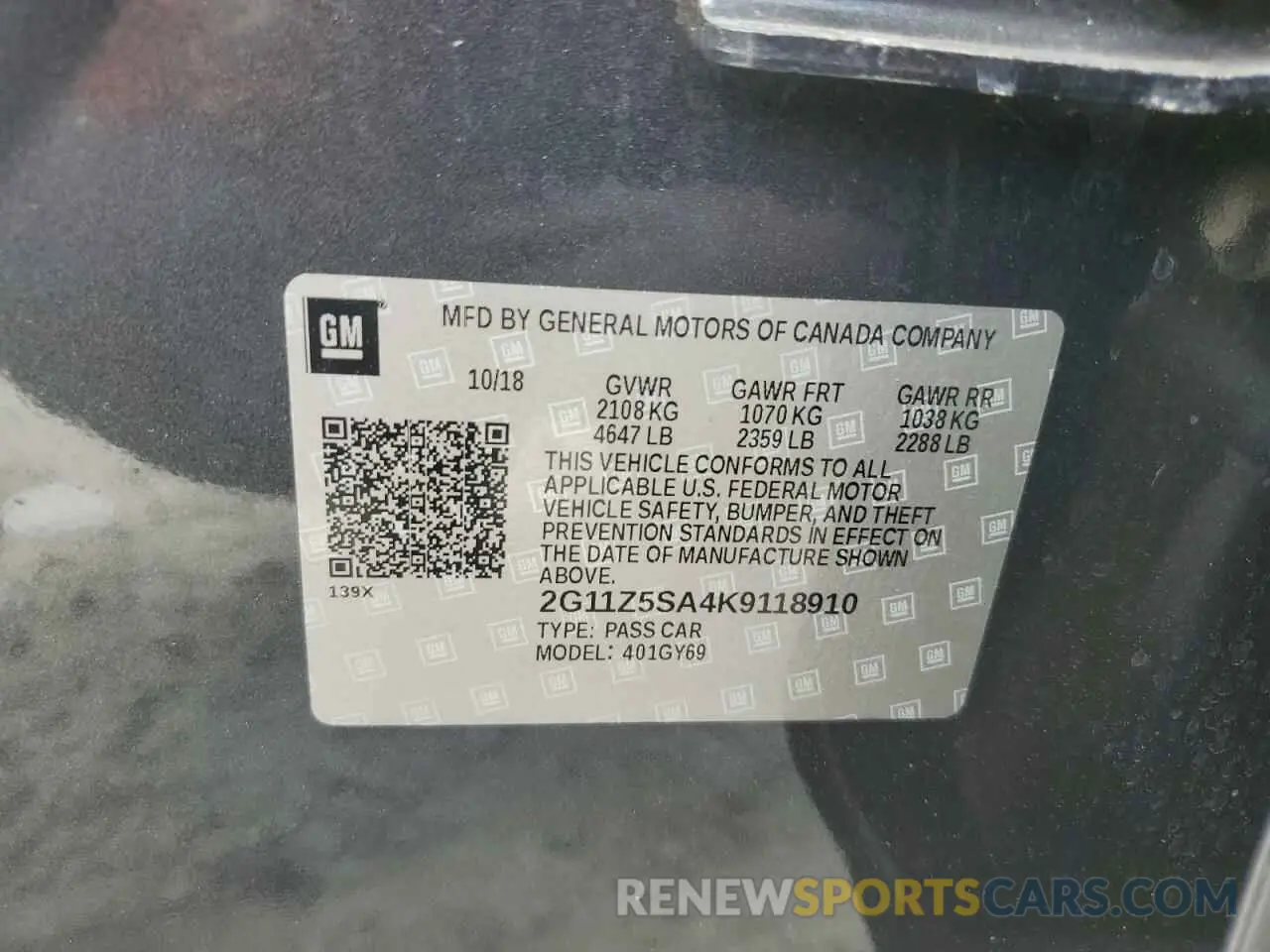 13 Photograph of a damaged car 2G11Z5SA4K9118910 CHEVROLET IMPALA 2019