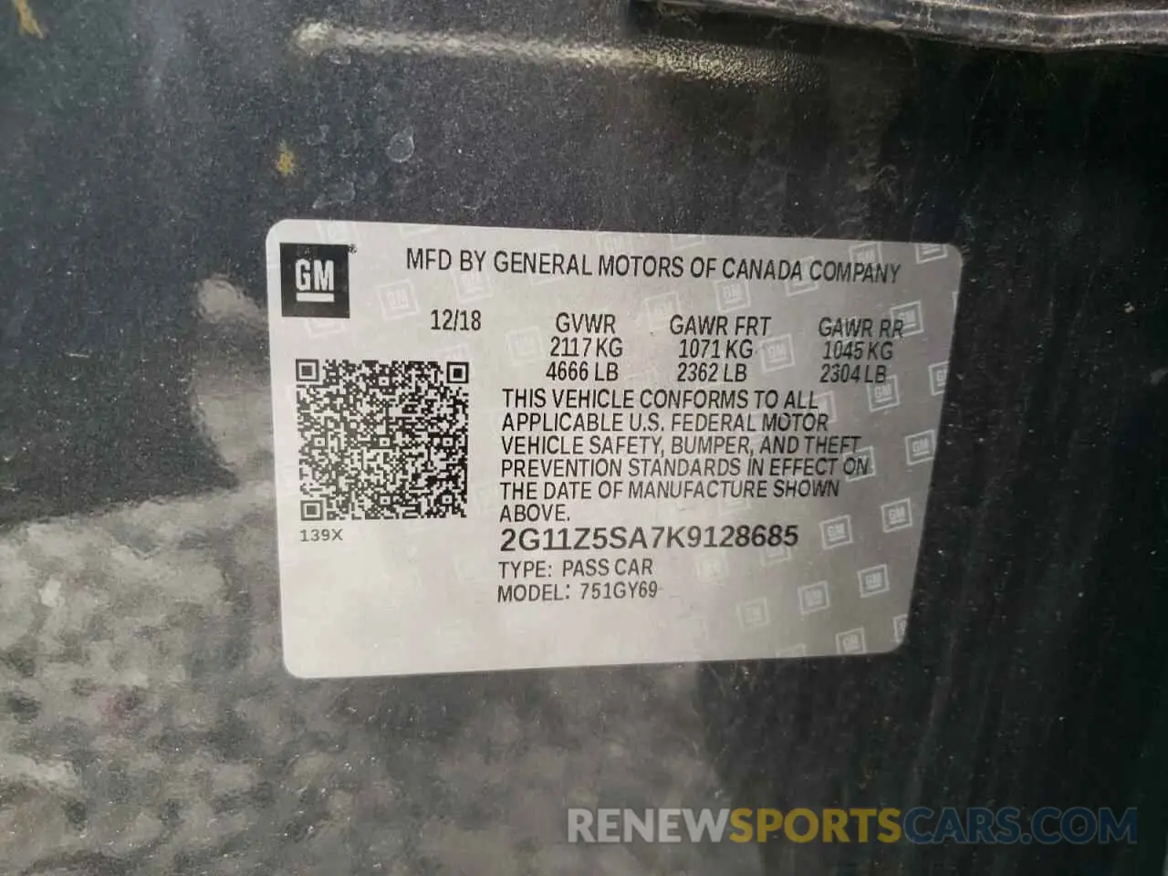 12 Photograph of a damaged car 2G11Z5SA7K9128685 CHEVROLET IMPALA 2019