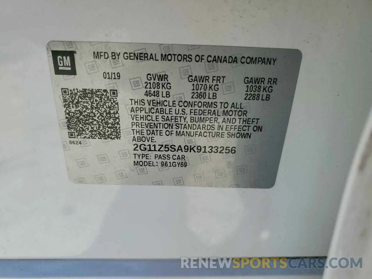 12 Photograph of a damaged car 2G11Z5SA9K9133256 CHEVROLET IMPALA 2019