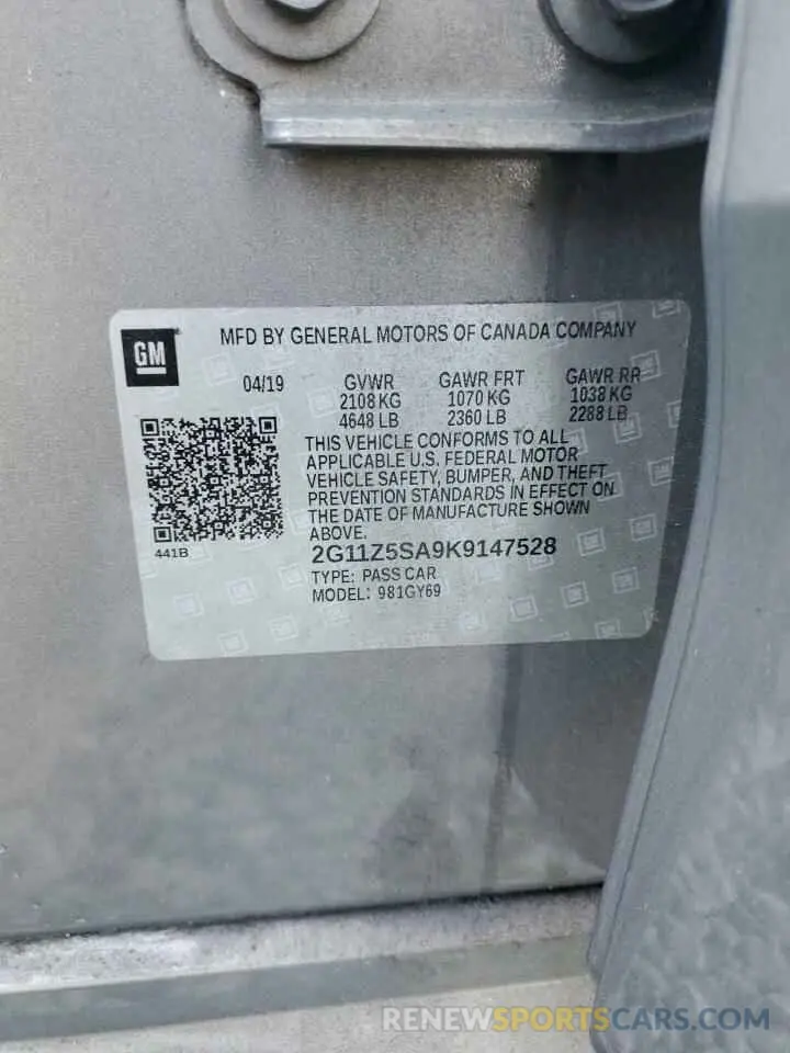 12 Photograph of a damaged car 2G11Z5SA9K9147528 CHEVROLET IMPALA 2019