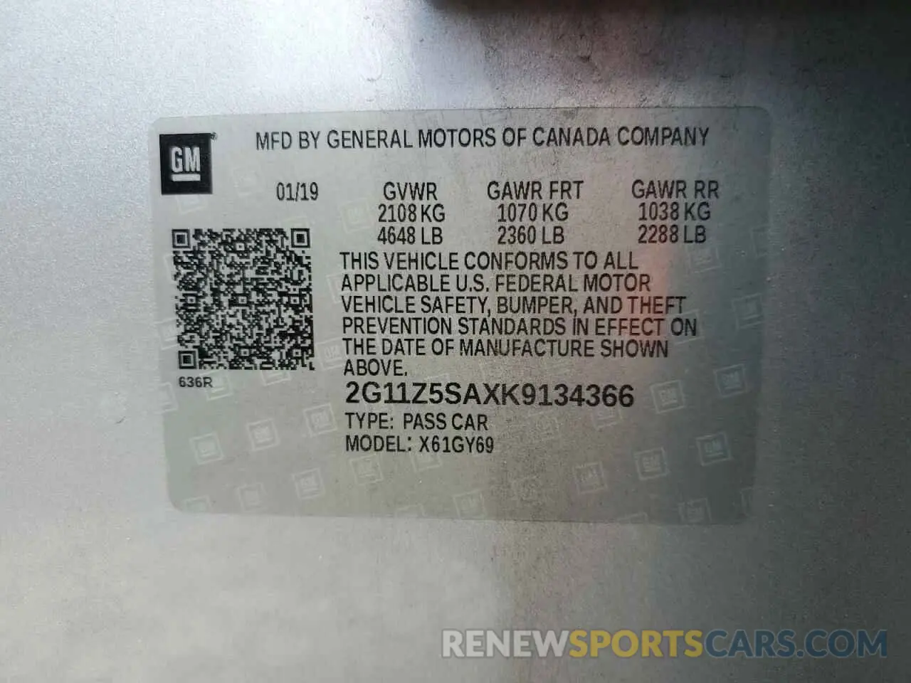 13 Photograph of a damaged car 2G11Z5SAXK9134366 CHEVROLET IMPALA 2019