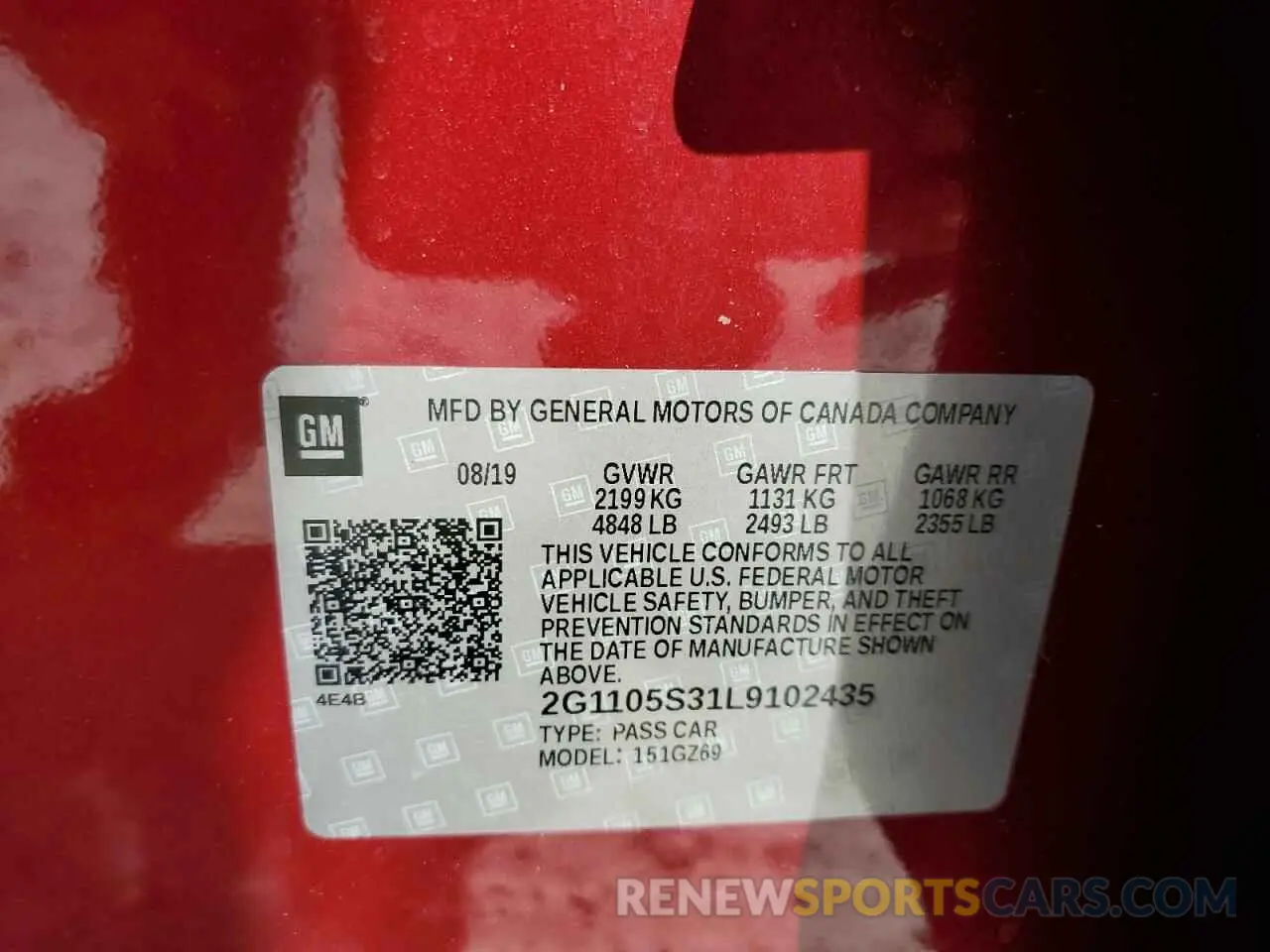 13 Photograph of a damaged car 2G1105S31L9102435 CHEVROLET IMPALA 2020