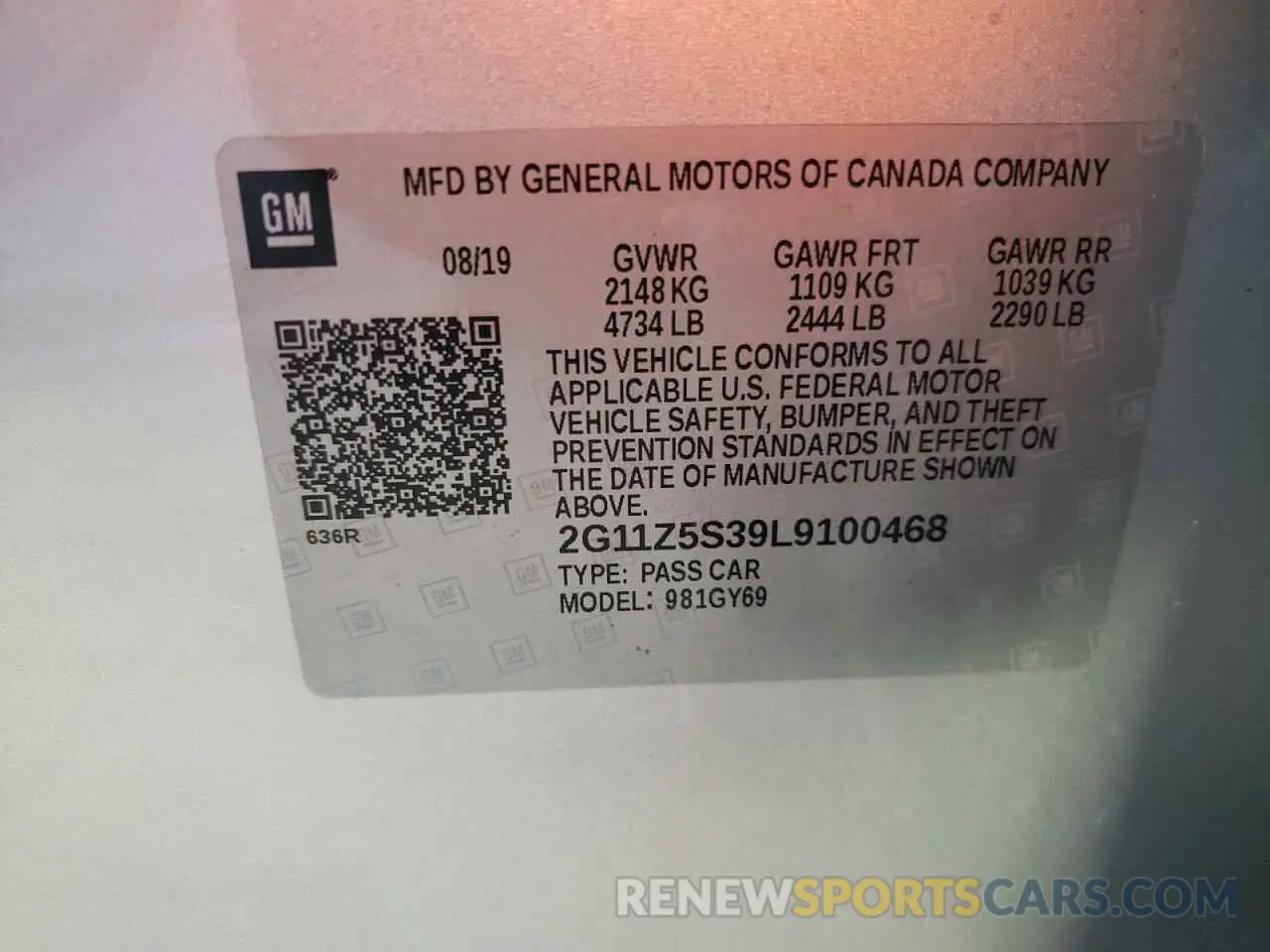 13 Photograph of a damaged car 2G11Z5S39L9100468 CHEVROLET IMPALA 2020