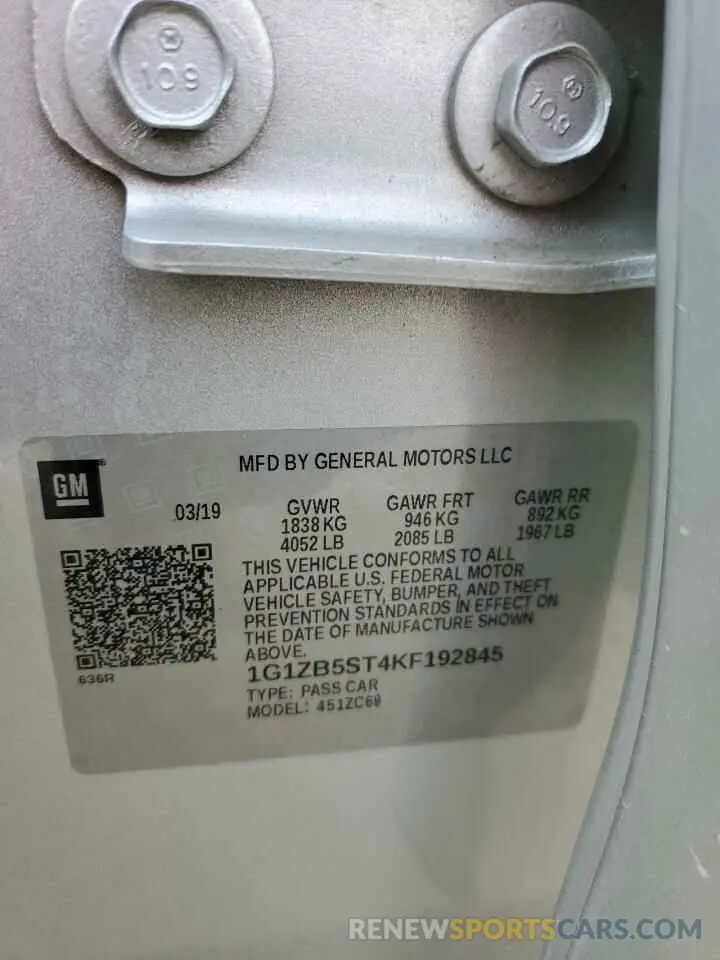 12 Photograph of a damaged car 1G1ZB5ST4KF192845 CHEVROLET MALIBU 2019