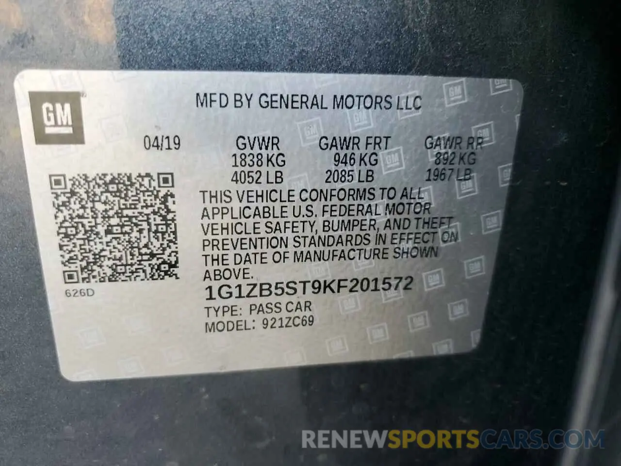 14 Photograph of a damaged car 1G1ZB5ST9KF201572 CHEVROLET MALIBU 2019
