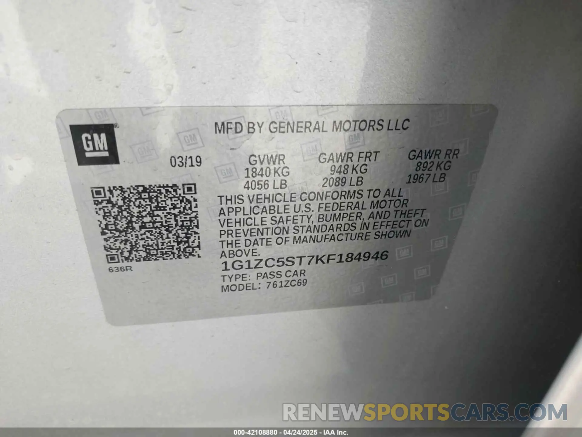 9 Photograph of a damaged car 1G1ZC5ST7KF184946 CHEVROLET MALIBU 2019