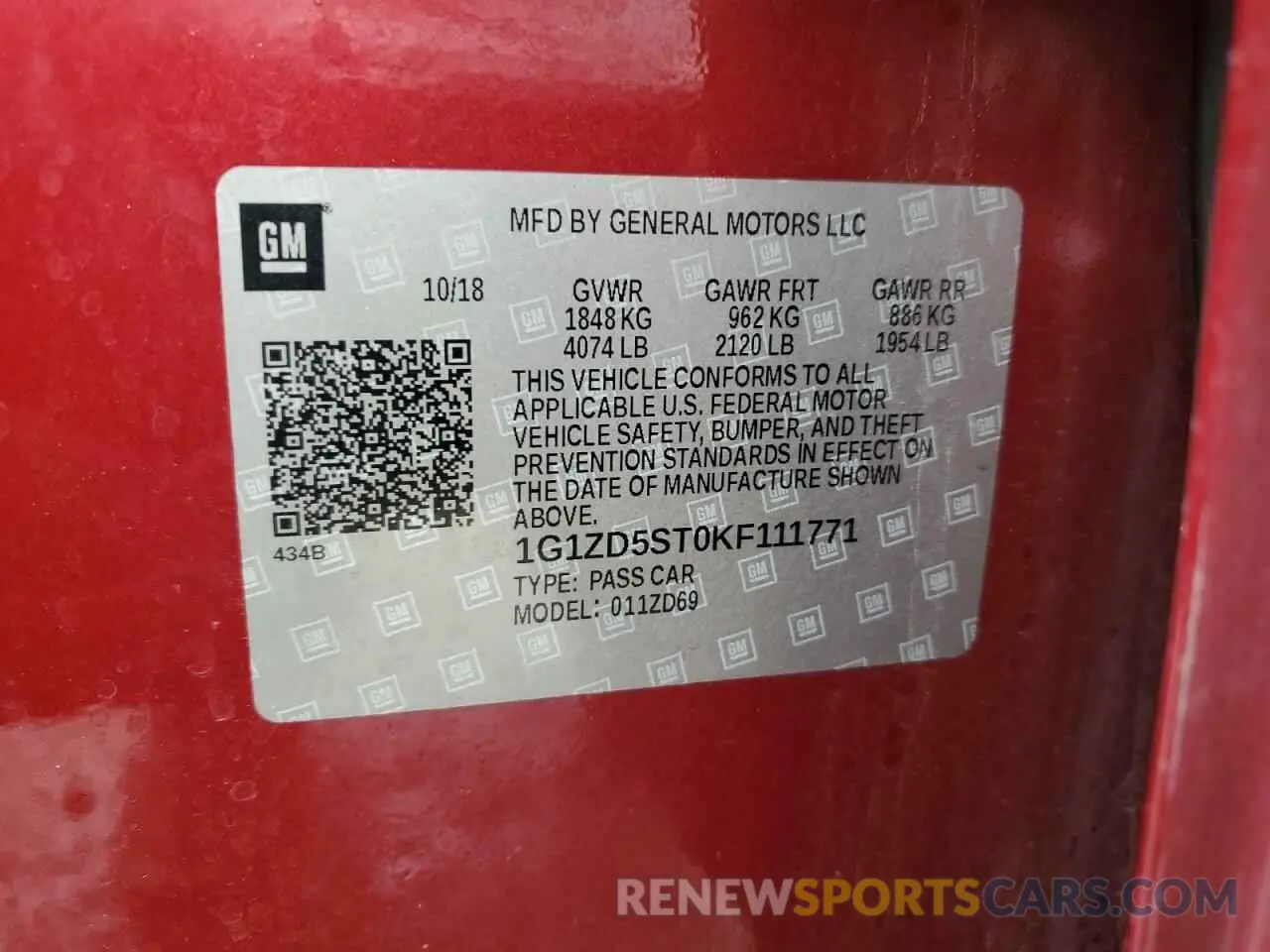 12 Photograph of a damaged car 1G1ZD5ST0KF111771 CHEVROLET MALIBU 2019
