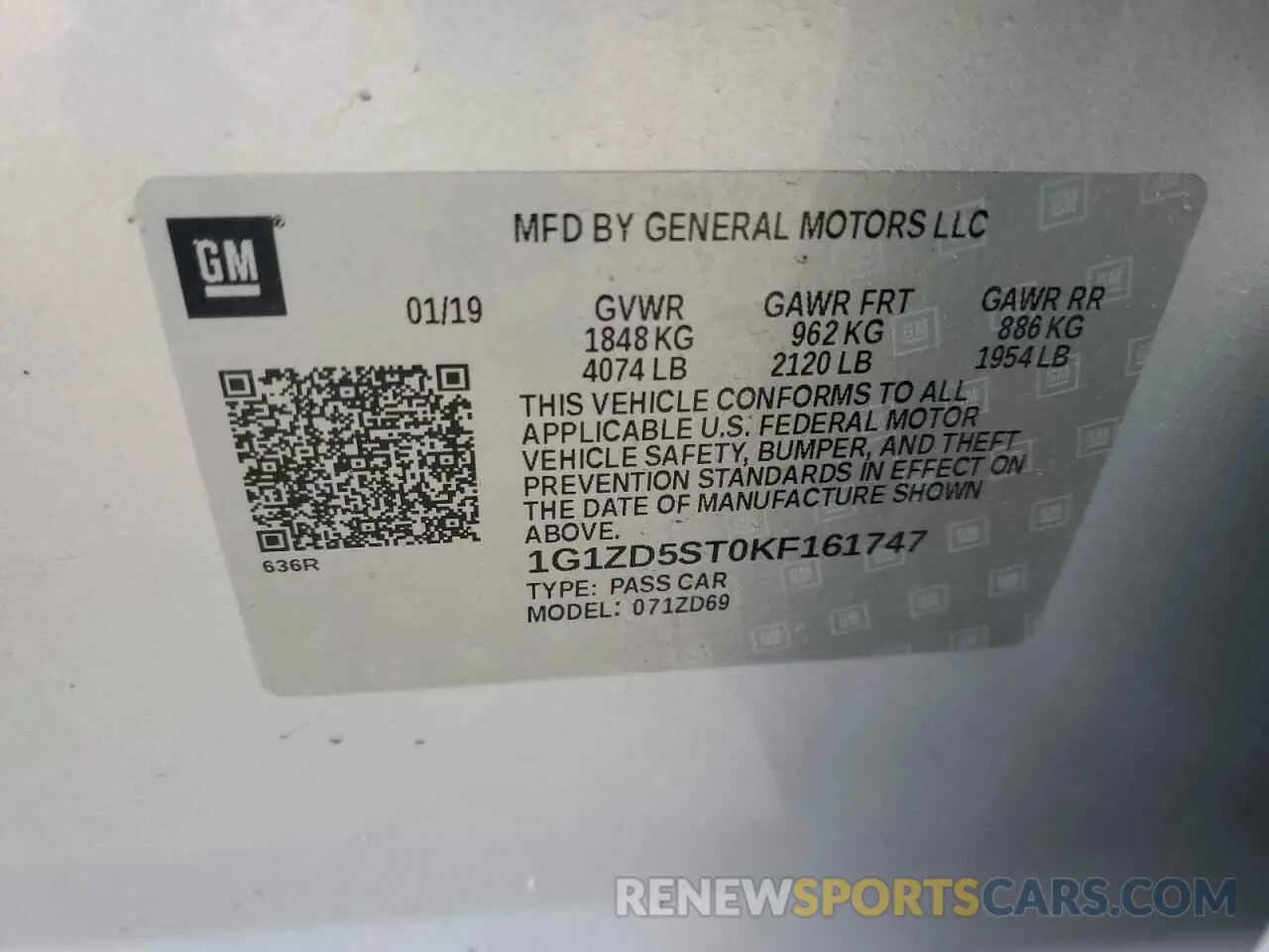 12 Photograph of a damaged car 1G1ZD5ST0KF161747 CHEVROLET MALIBU 2019