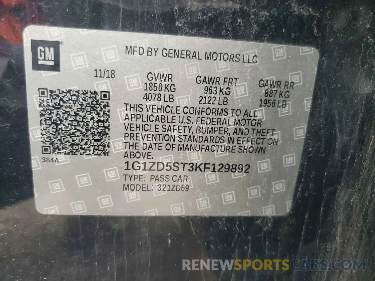 12 Photograph of a damaged car 1G1ZD5ST3KF129892 CHEVROLET MALIBU 2019