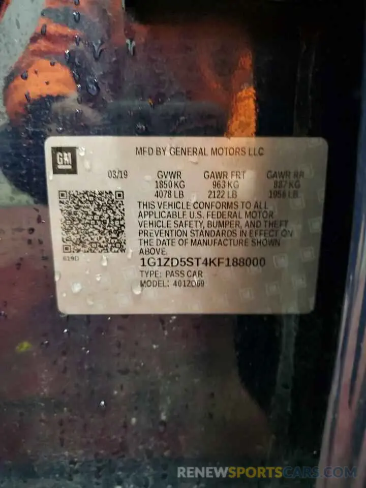 13 Photograph of a damaged car 1G1ZD5ST4KF188000 CHEVROLET MALIBU 2019