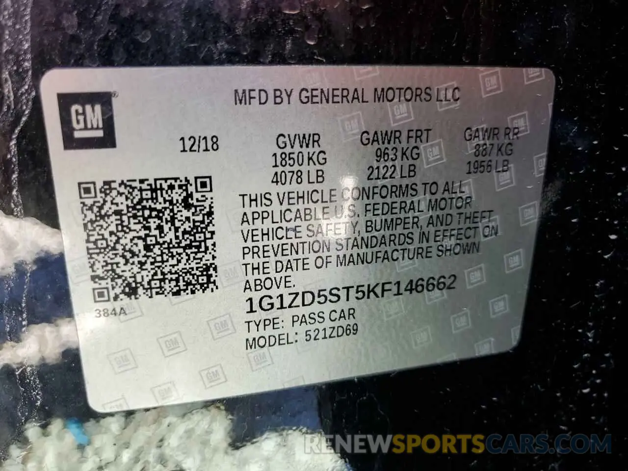 12 Photograph of a damaged car 1G1ZD5ST5KF146662 CHEVROLET MALIBU 2019
