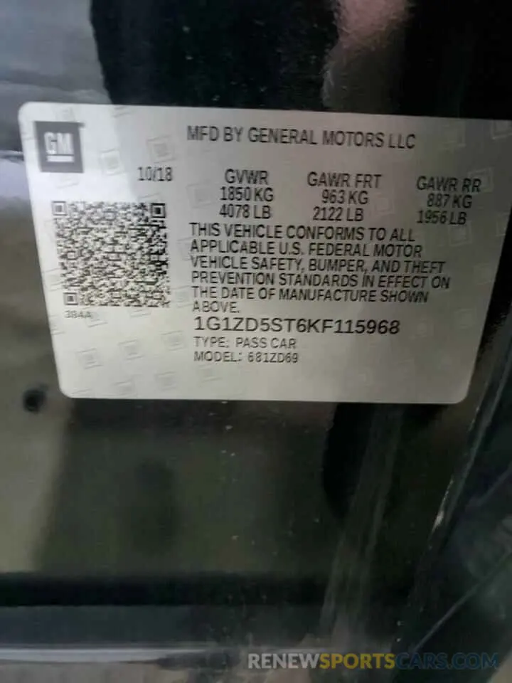 12 Photograph of a damaged car 1G1ZD5ST6KF115968 CHEVROLET MALIBU 2019