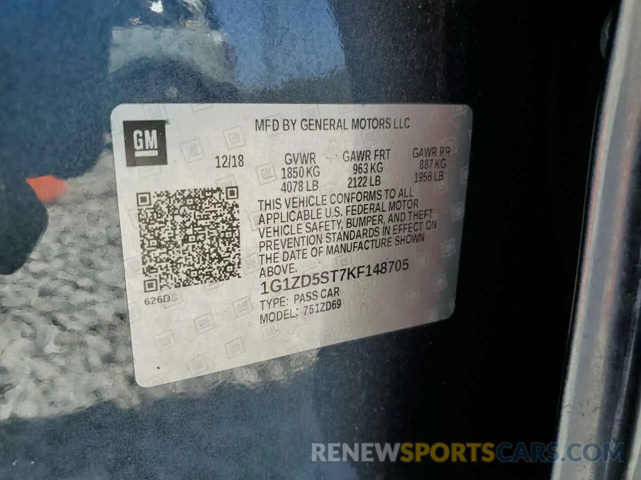 12 Photograph of a damaged car 1G1ZD5ST7KF148705 CHEVROLET MALIBU 2019