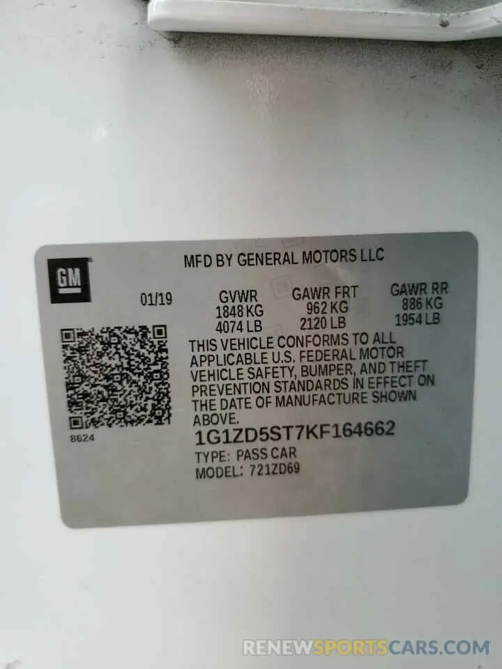 14 Photograph of a damaged car 1G1ZD5ST7KF164662 CHEVROLET MALIBU 2019
