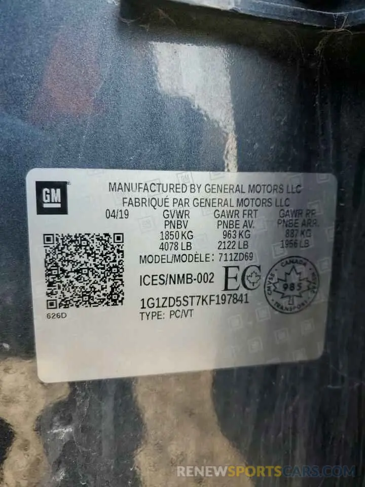 13 Photograph of a damaged car 1G1ZD5ST7KF197841 CHEVROLET MALIBU 2019