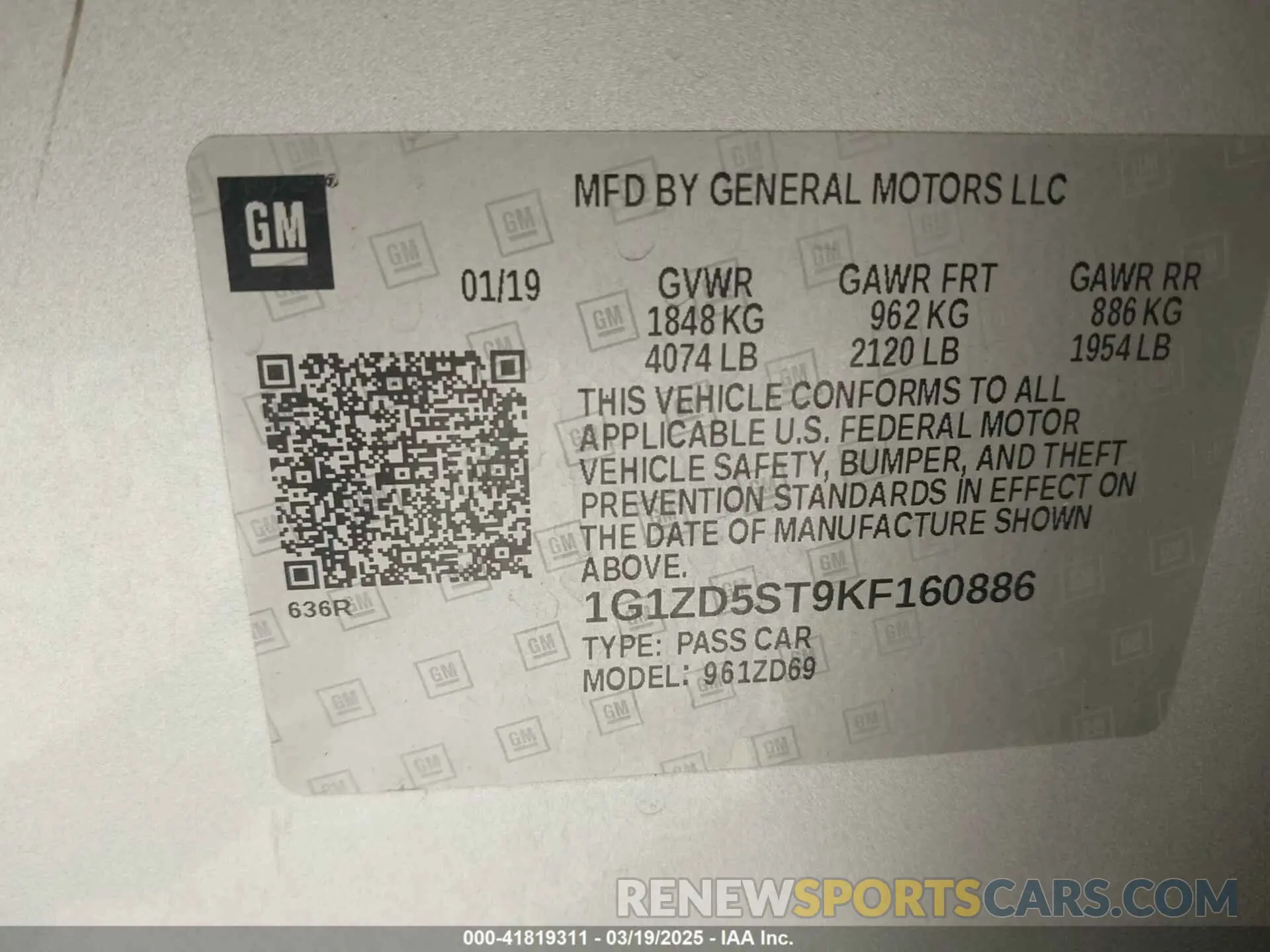 9 Photograph of a damaged car 1G1ZD5ST9KF160886 CHEVROLET MALIBU 2019