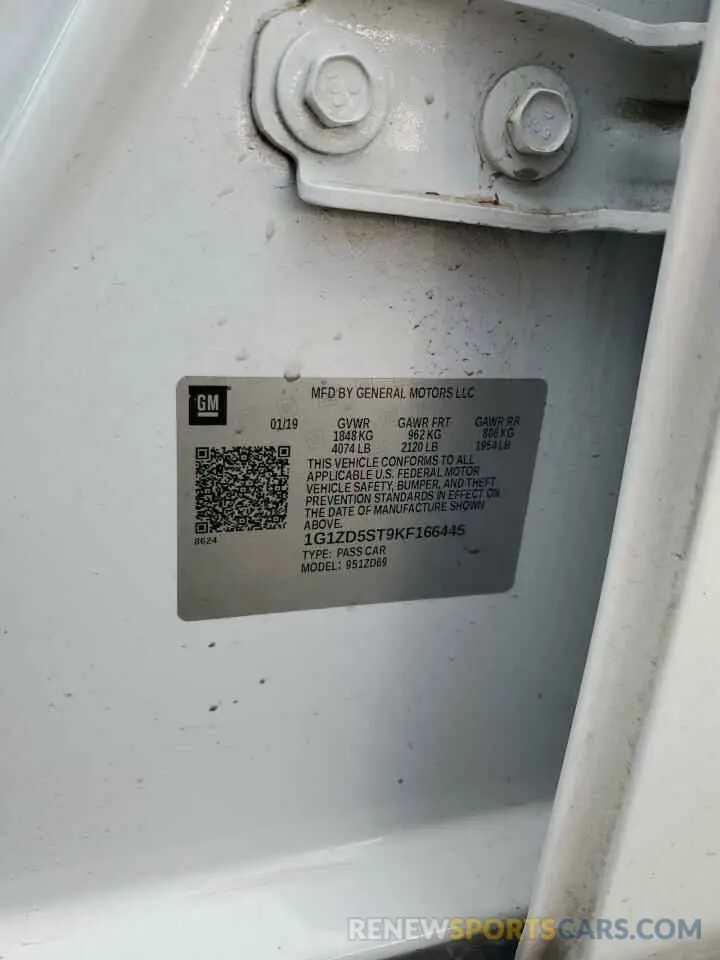12 Photograph of a damaged car 1G1ZD5ST9KF166445 CHEVROLET MALIBU 2019