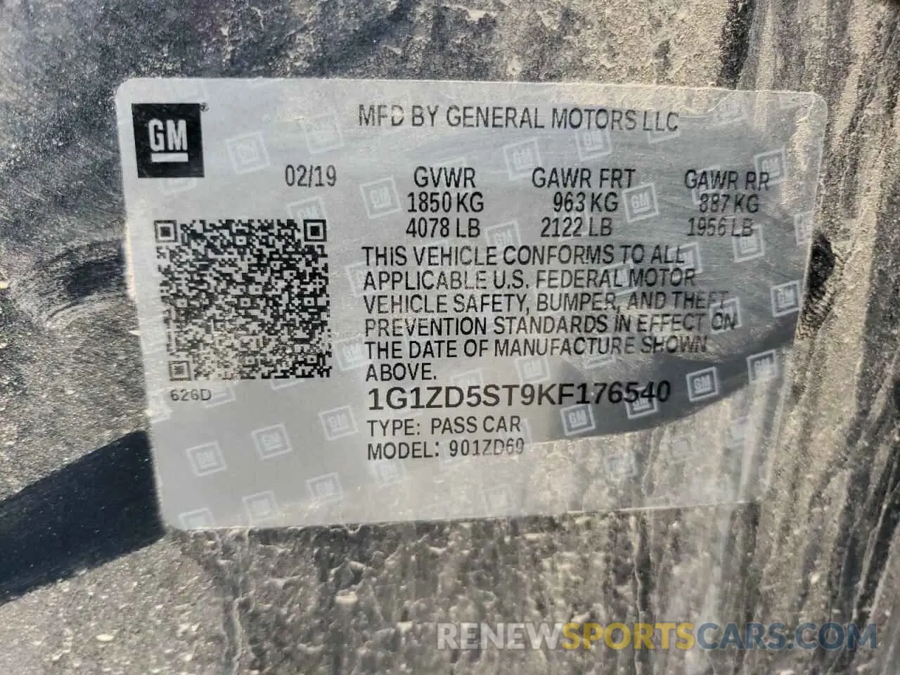 12 Photograph of a damaged car 1G1ZD5ST9KF176540 CHEVROLET MALIBU 2019