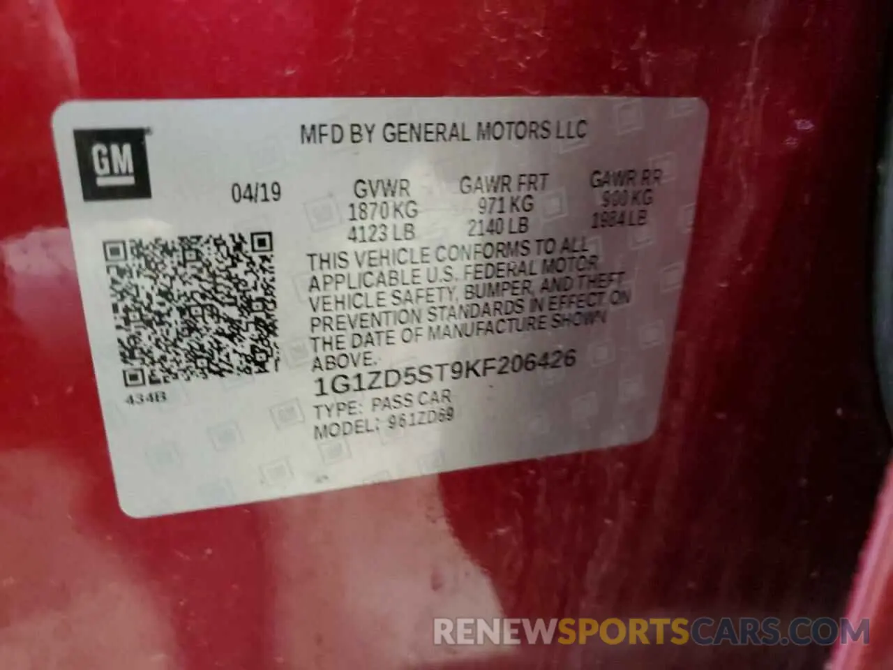 12 Photograph of a damaged car 1G1ZD5ST9KF206426 CHEVROLET MALIBU 2019
