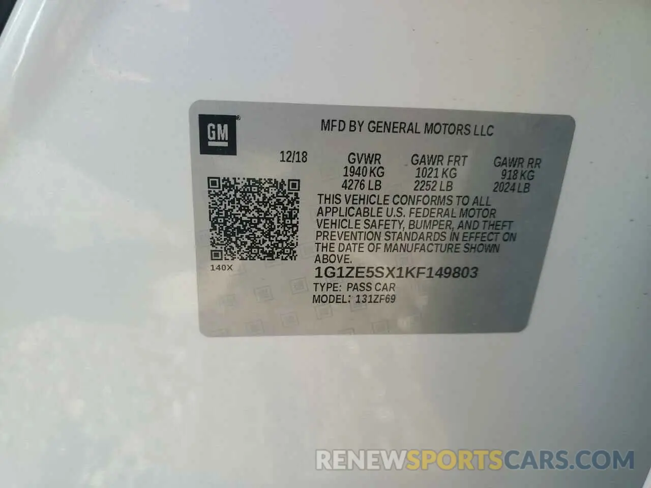 12 Photograph of a damaged car 1G1ZE5SX1KF149803 CHEVROLET MALIBU 2019