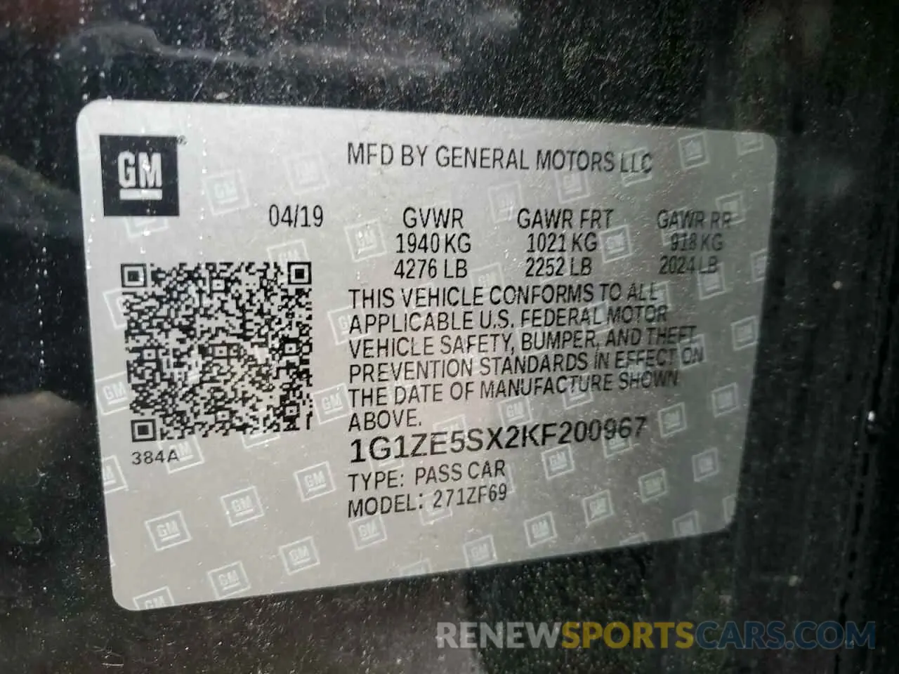 12 Photograph of a damaged car 1G1ZE5SX2KF200967 CHEVROLET MALIBU 2019