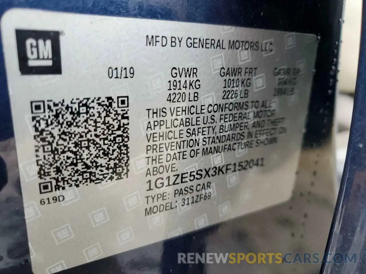 14 Photograph of a damaged car 1G1ZE5SX3KF152041 CHEVROLET MALIBU 2019