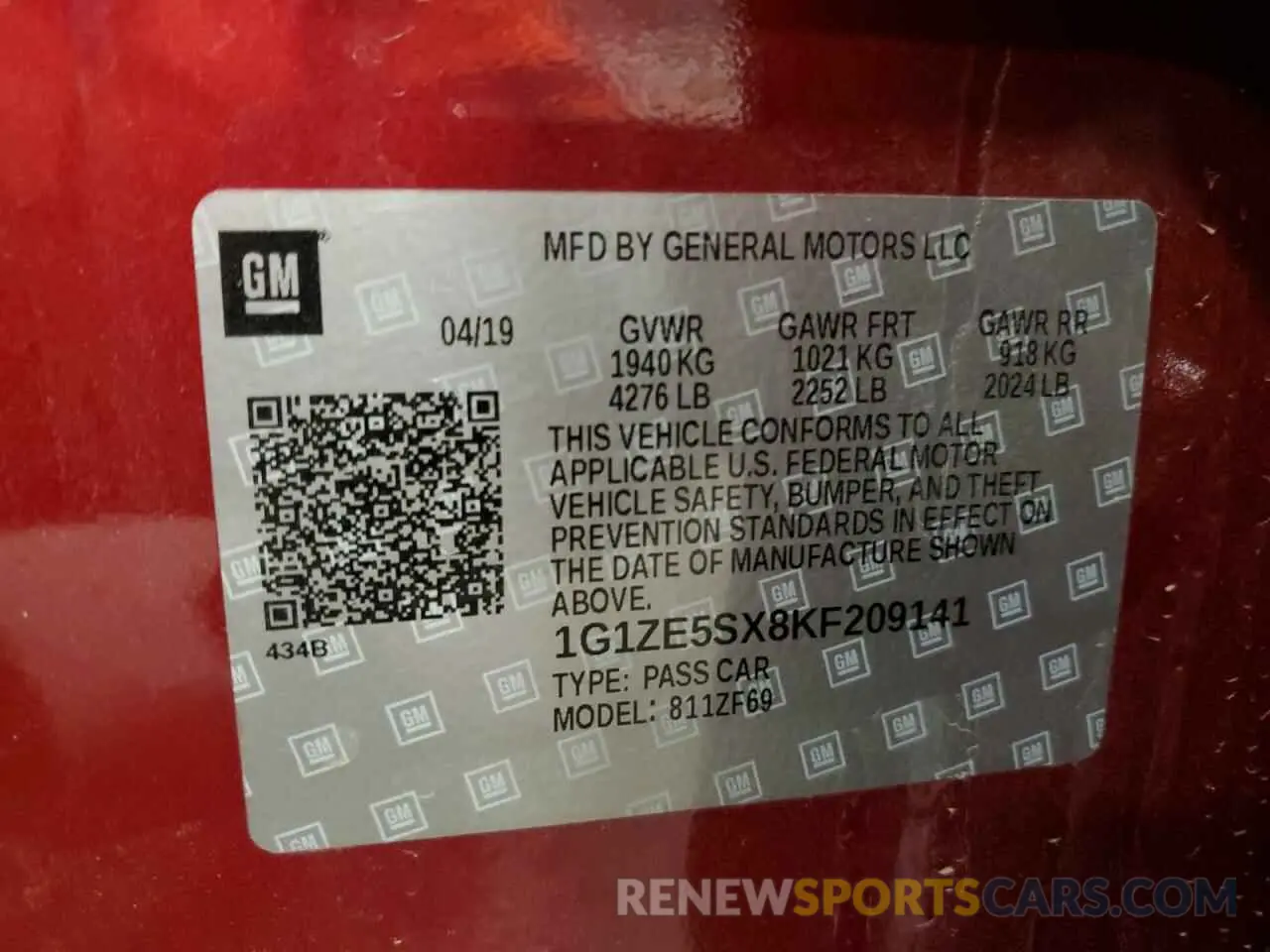 12 Photograph of a damaged car 1G1ZE5SX8KF209141 CHEVROLET MALIBU 2019