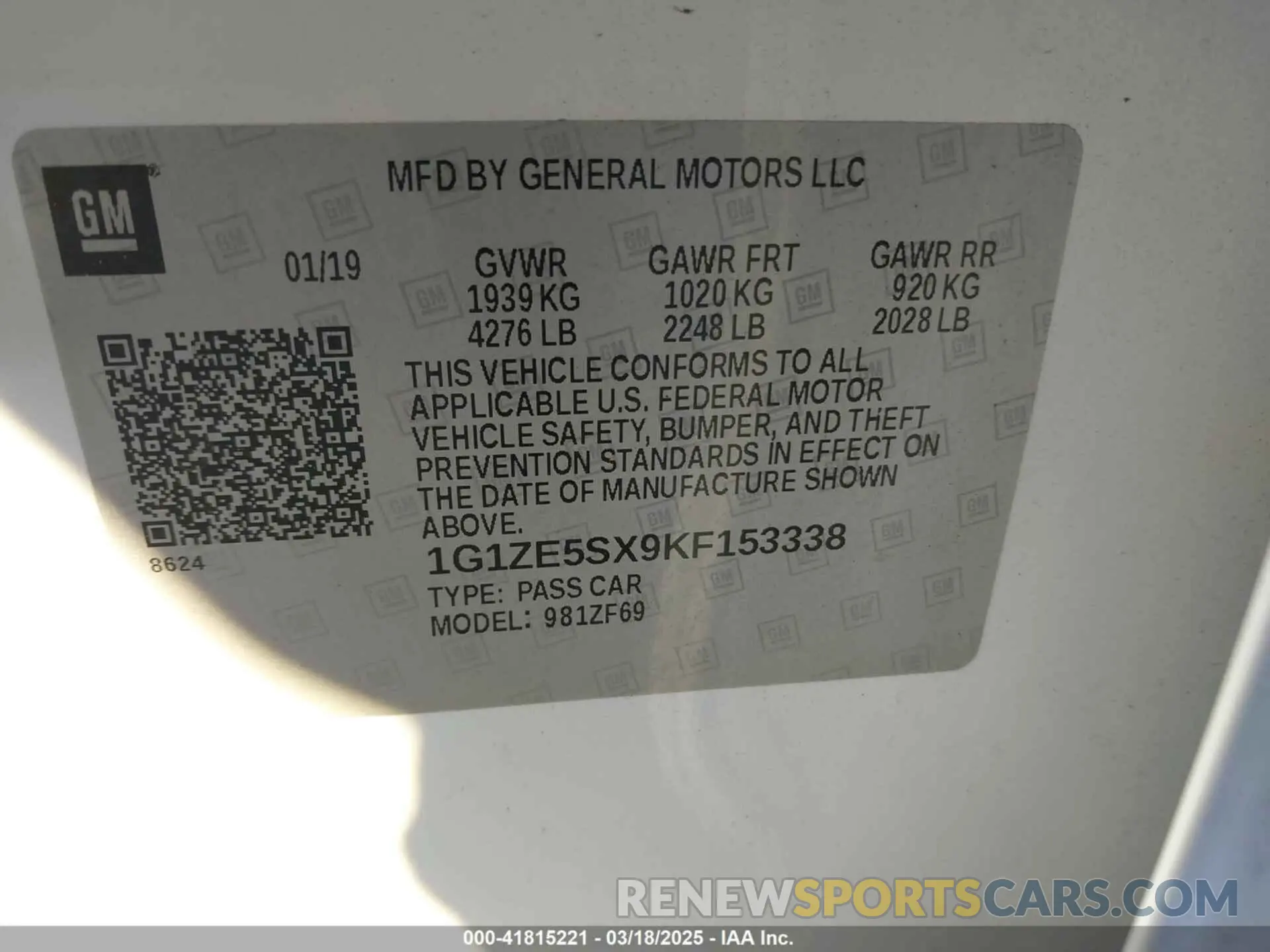 9 Photograph of a damaged car 1G1ZE5SX9KF153338 CHEVROLET MALIBU 2019