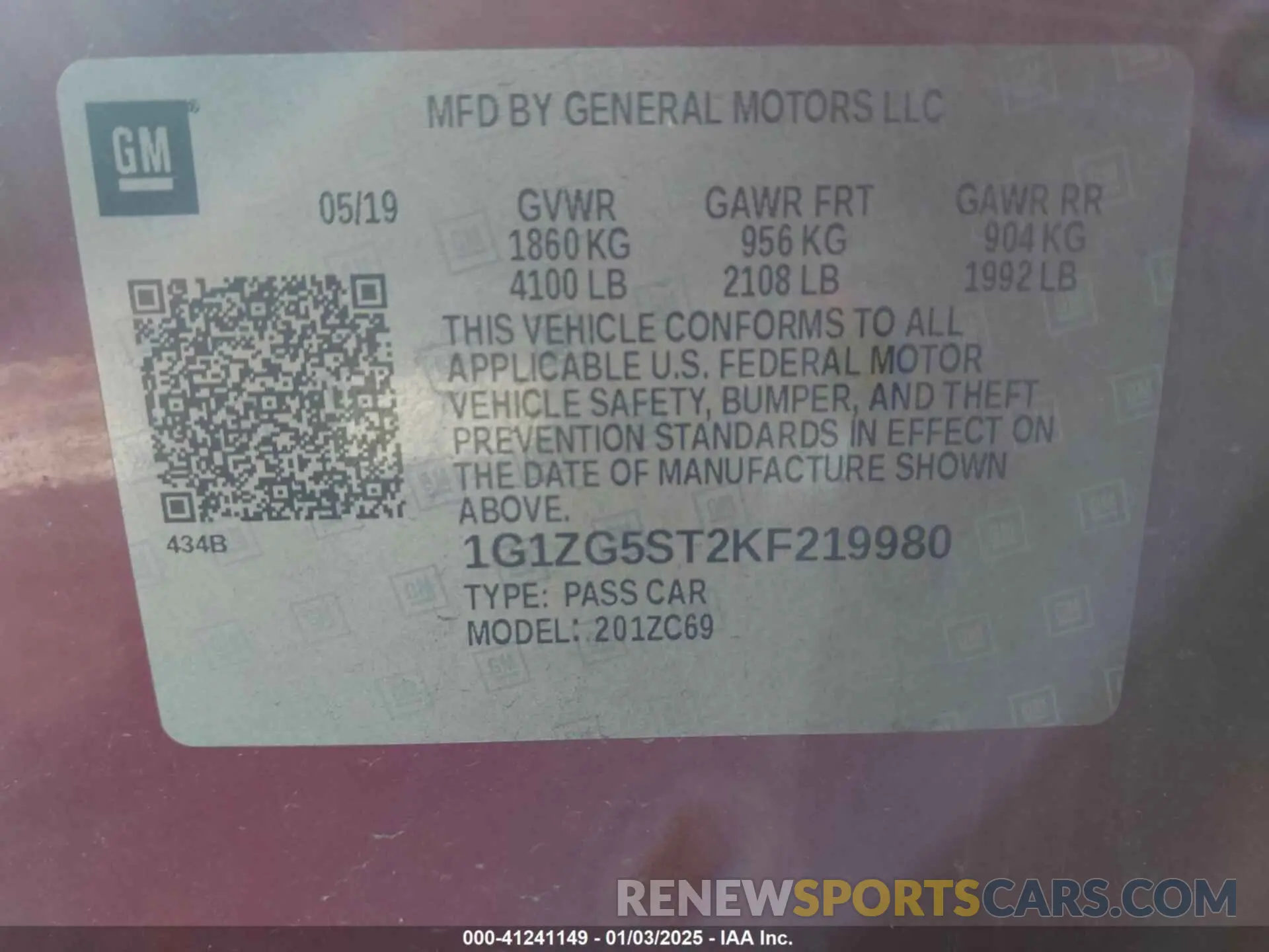 9 Photograph of a damaged car 1G1ZG5ST2KF219980 CHEVROLET MALIBU 2019