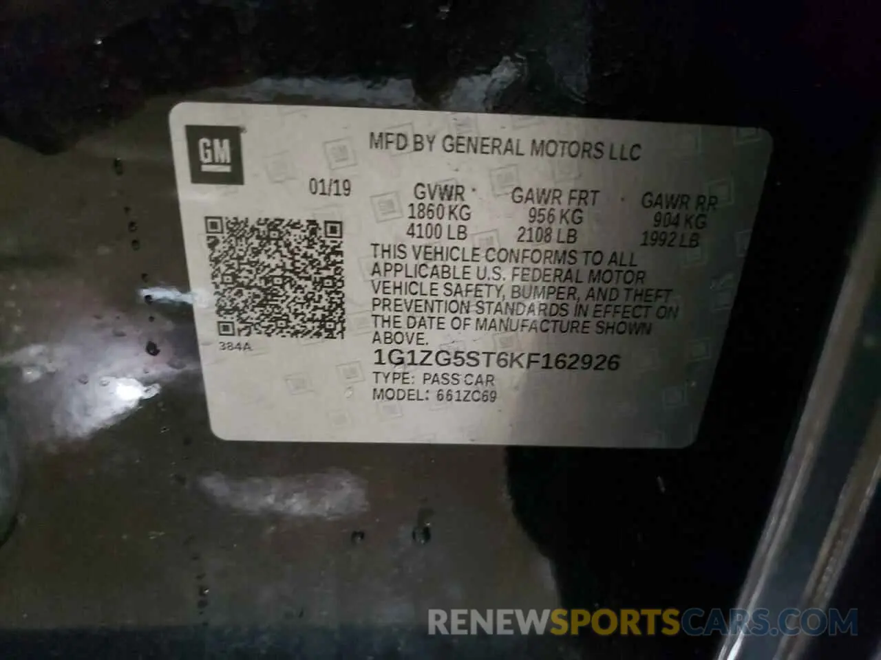 12 Photograph of a damaged car 1G1ZG5ST6KF162926 CHEVROLET MALIBU 2019