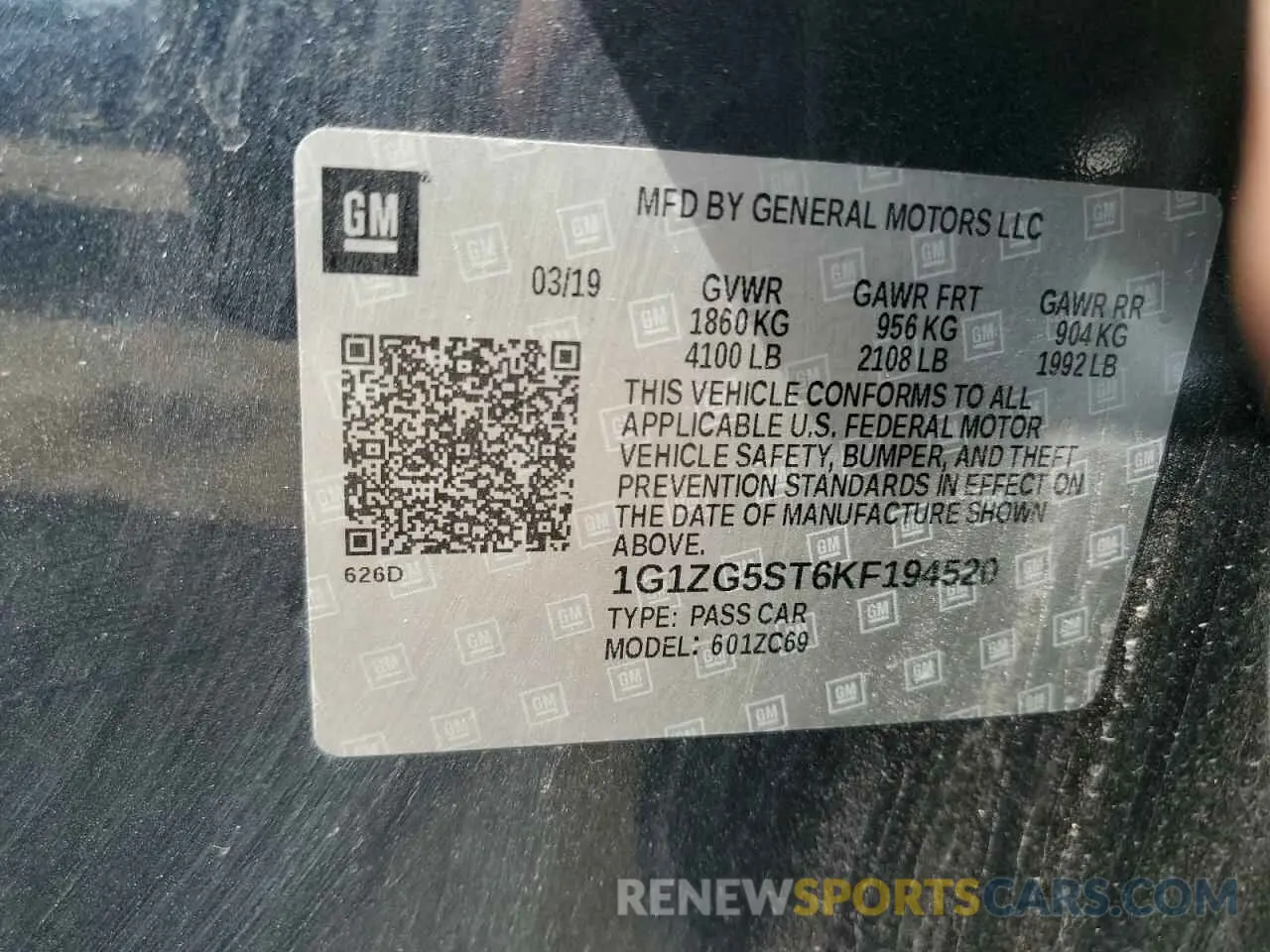 12 Photograph of a damaged car 1G1ZG5ST6KF194520 CHEVROLET MALIBU 2019