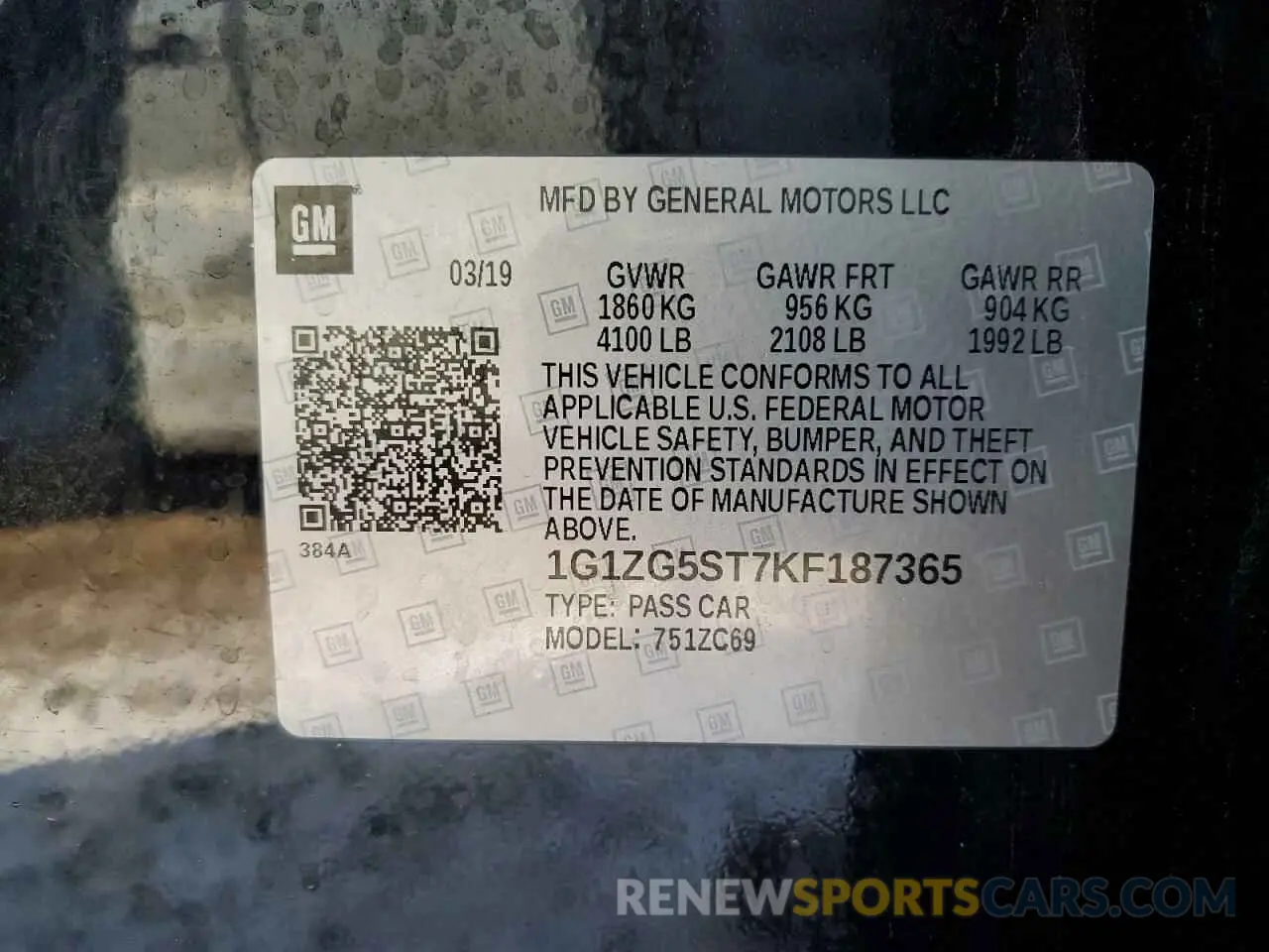 12 Photograph of a damaged car 1G1ZG5ST7KF187365 CHEVROLET MALIBU 2019
