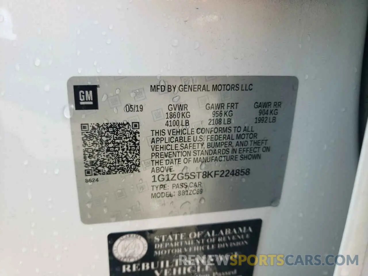 12 Photograph of a damaged car 1G1ZG5ST8KF224858 CHEVROLET MALIBU 2019