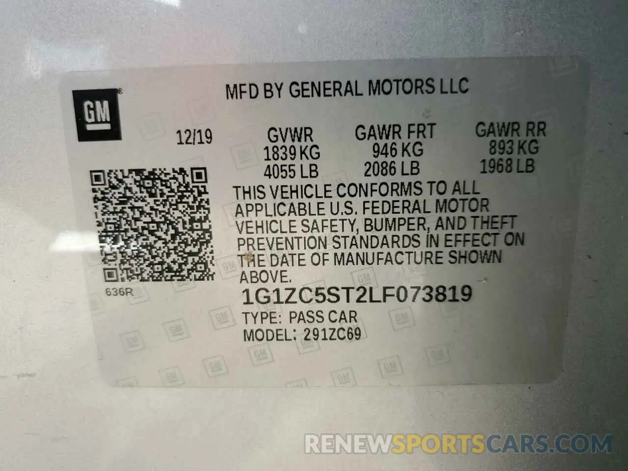 12 Photograph of a damaged car 1G1ZC5ST2LF073819 CHEVROLET MALIBU 2020