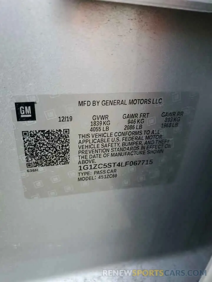 12 Photograph of a damaged car 1G1ZC5ST4LF067715 CHEVROLET MALIBU 2020