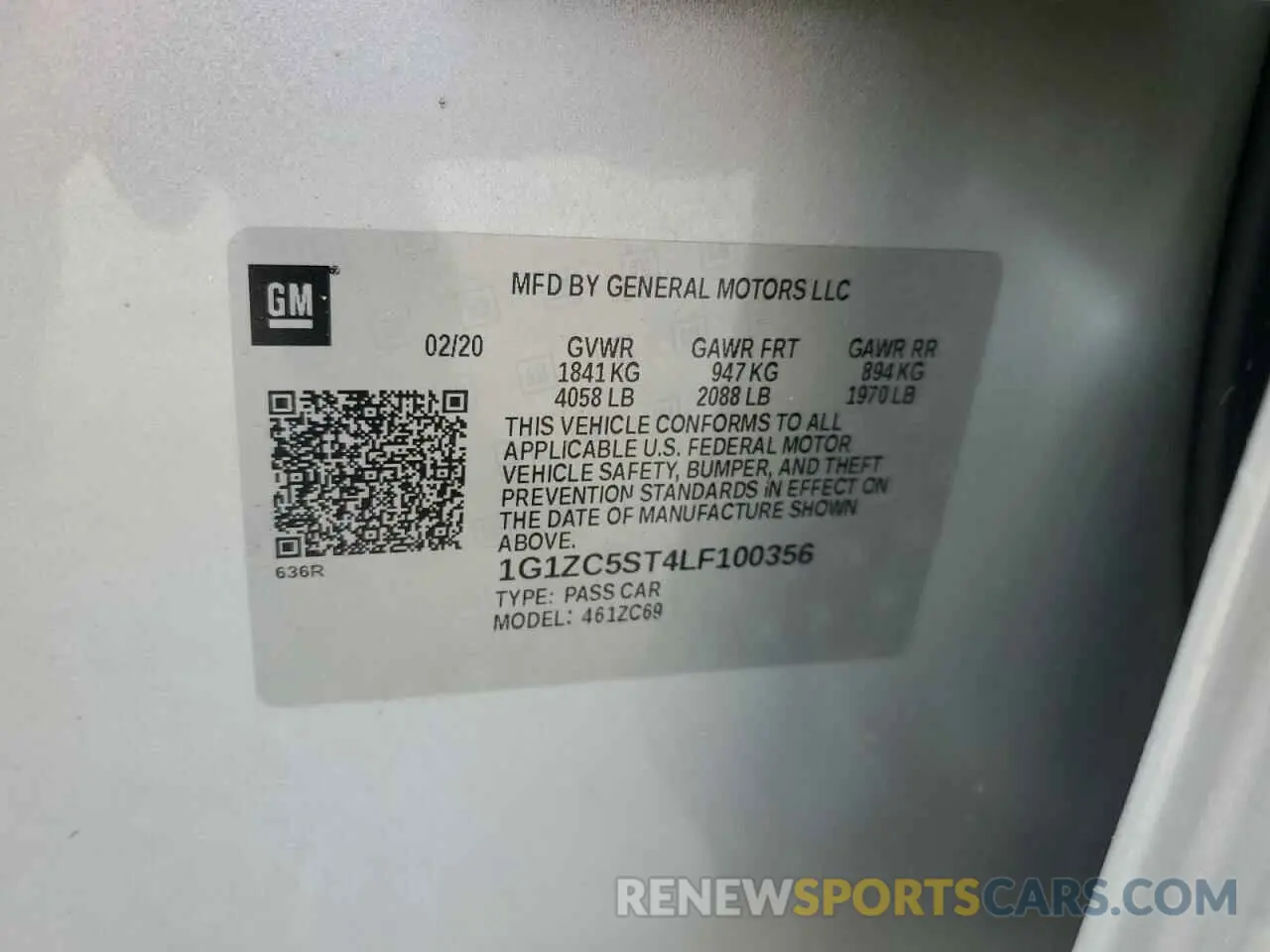 12 Photograph of a damaged car 1G1ZC5ST4LF100356 CHEVROLET MALIBU 2020