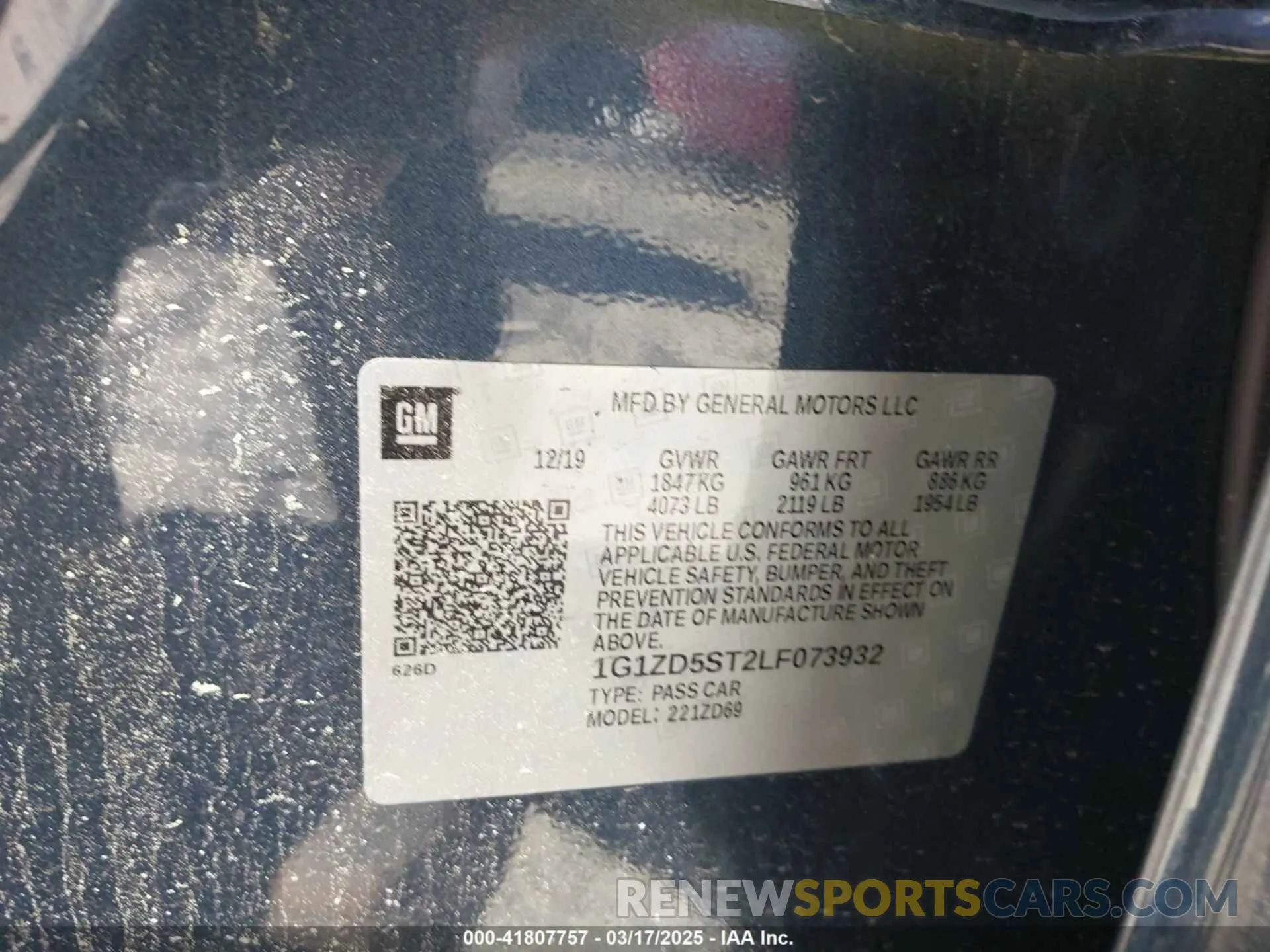 9 Photograph of a damaged car 1G1ZD5ST2LF073932 CHEVROLET MALIBU 2020
