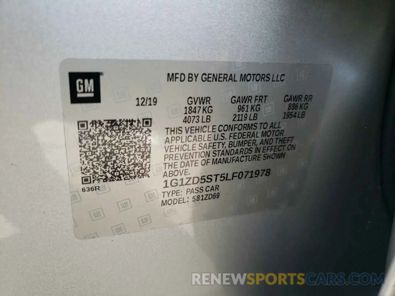 12 Photograph of a damaged car 1G1ZD5ST5LF071978 CHEVROLET MALIBU 2020