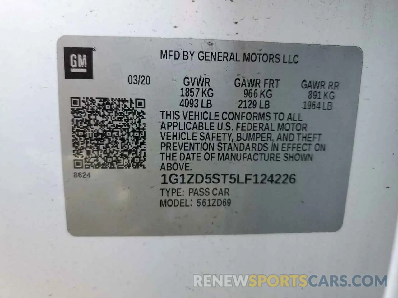 12 Photograph of a damaged car 1G1ZD5ST5LF124226 CHEVROLET MALIBU 2020