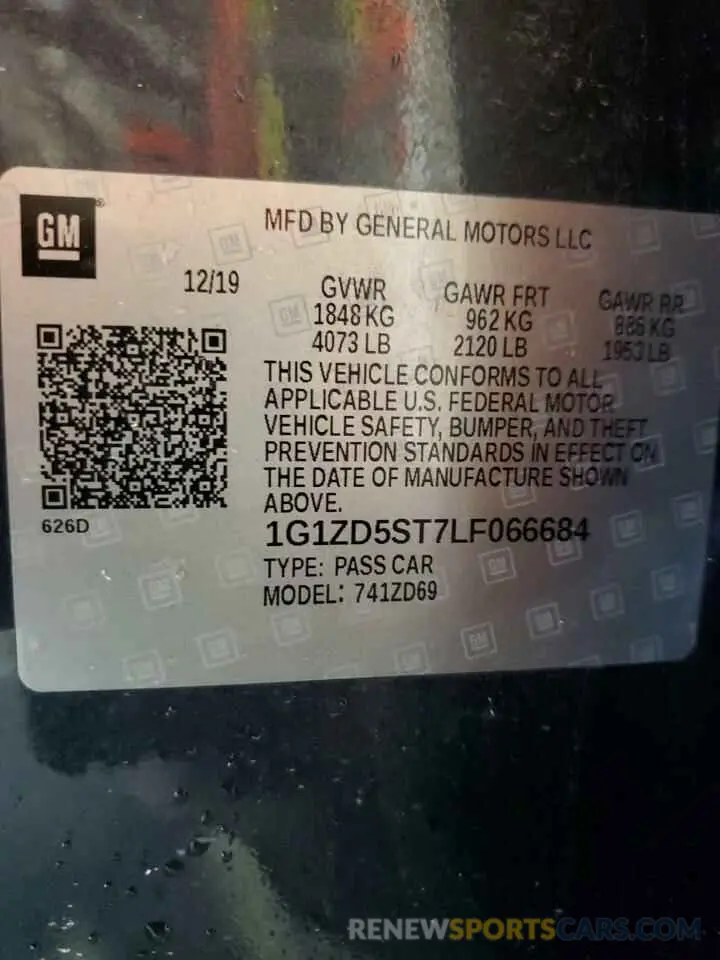 13 Photograph of a damaged car 1G1ZD5ST7LF066684 CHEVROLET MALIBU 2020