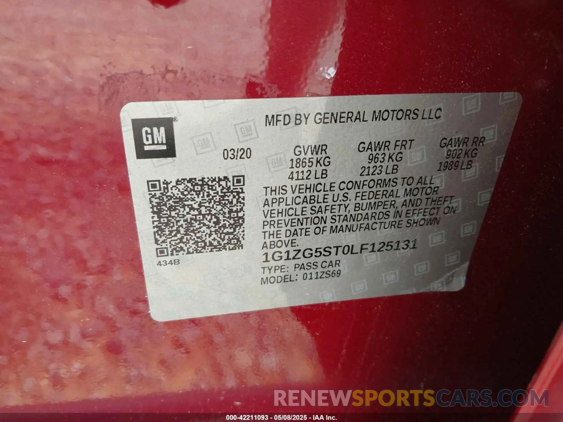 9 Photograph of a damaged car 1G1ZG5ST0LF125131 CHEVROLET MALIBU 2020