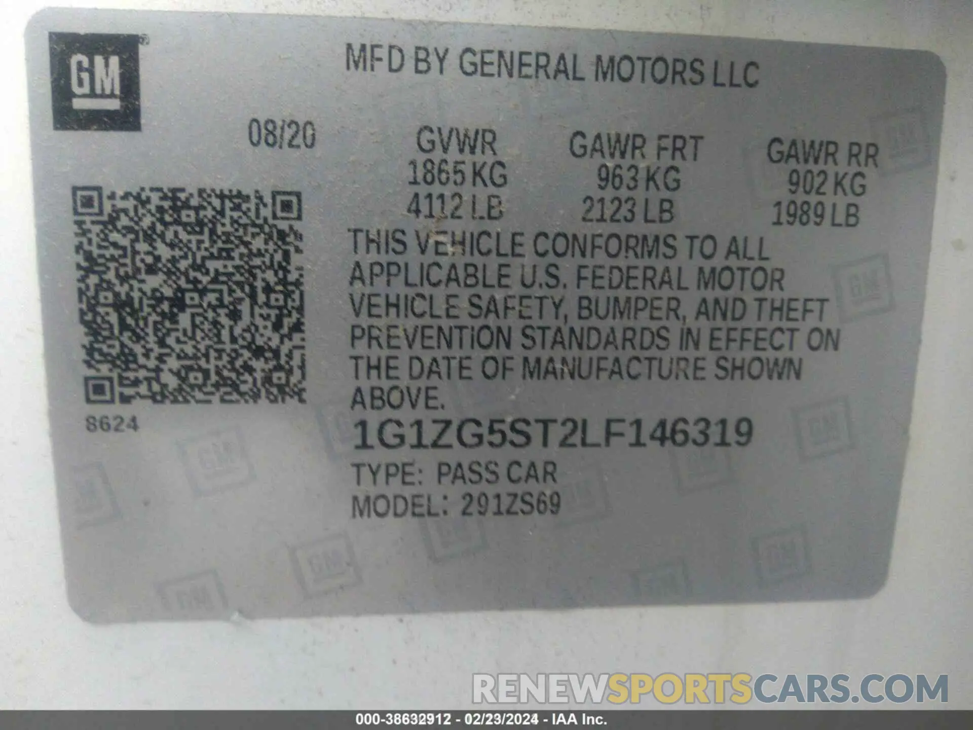 9 Photograph of a damaged car 1G1ZG5ST2LF146319 CHEVROLET MALIBU 2020