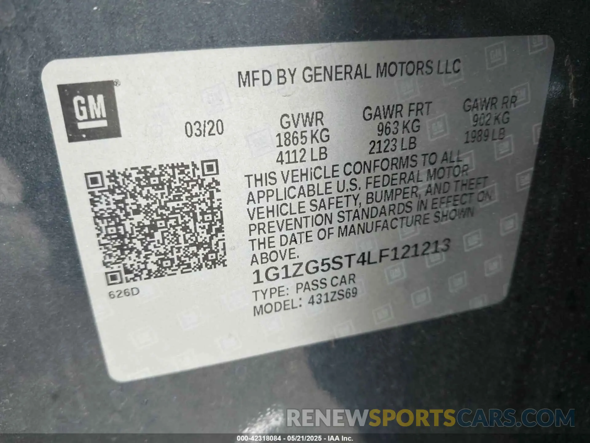 9 Photograph of a damaged car 1G1ZG5ST4LF121213 CHEVROLET MALIBU 2020