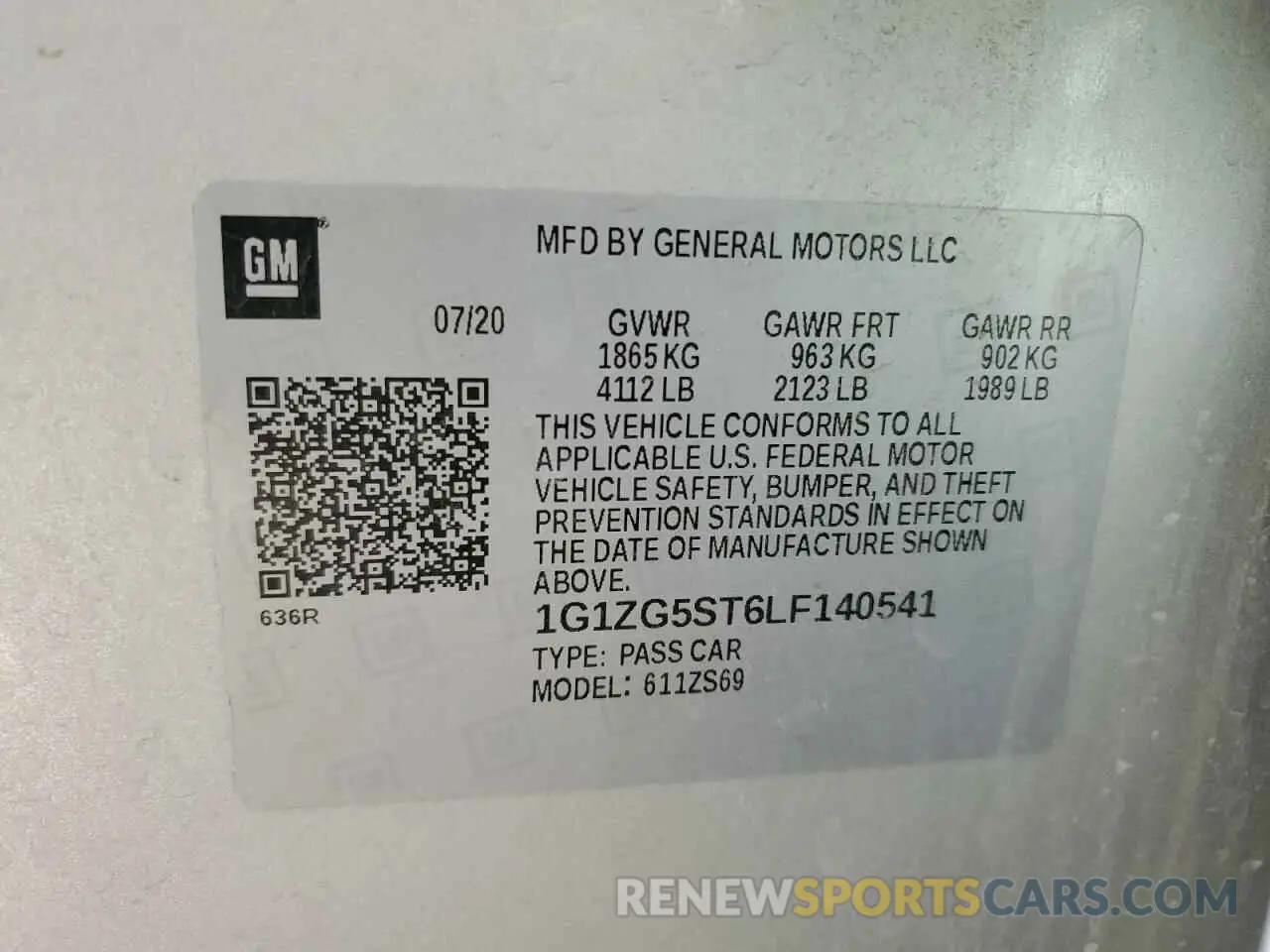 12 Photograph of a damaged car 1G1ZG5ST6LF140541 CHEVROLET MALIBU 2020