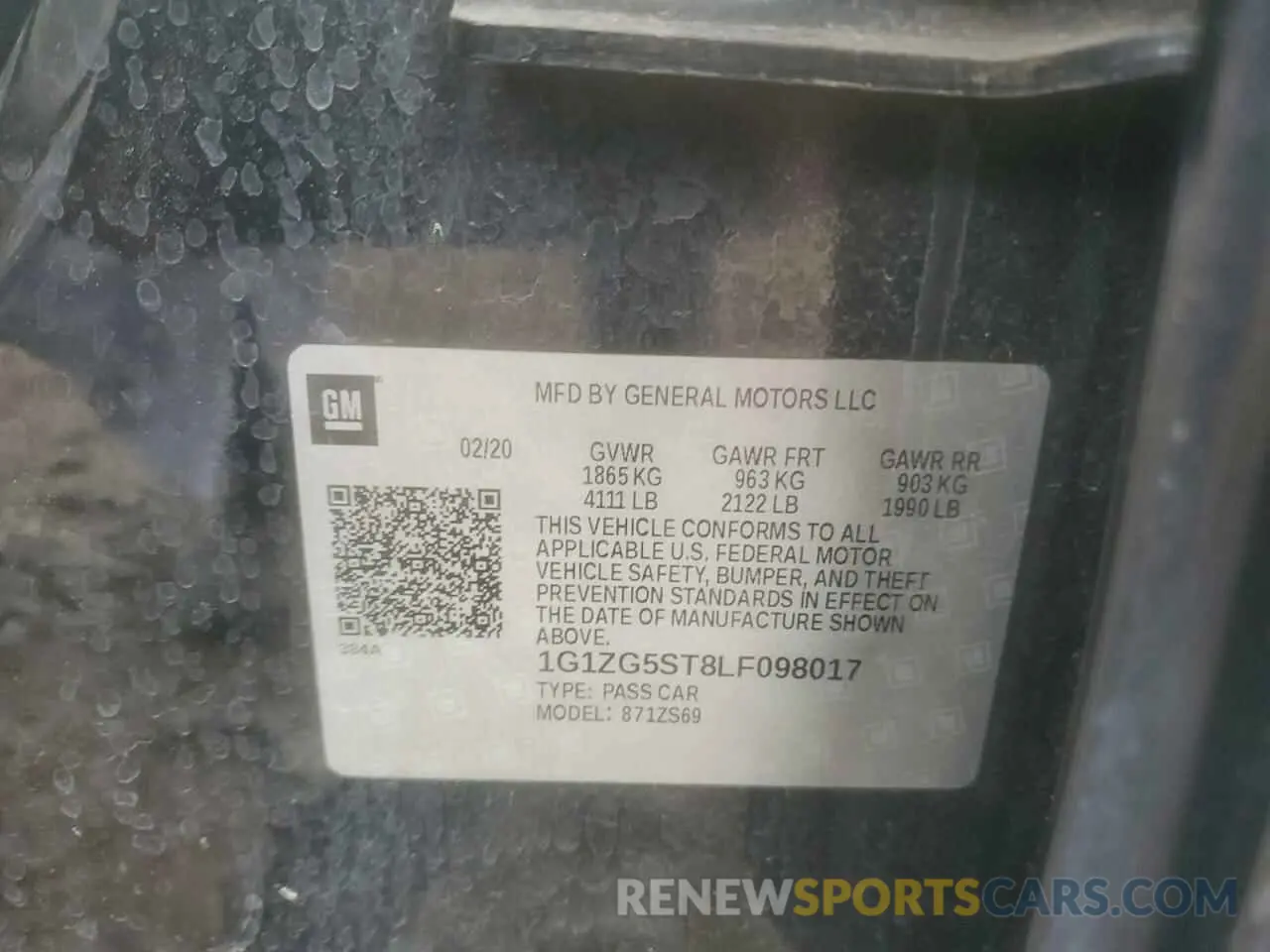 12 Photograph of a damaged car 1G1ZG5ST8LF098017 CHEVROLET MALIBU 2020