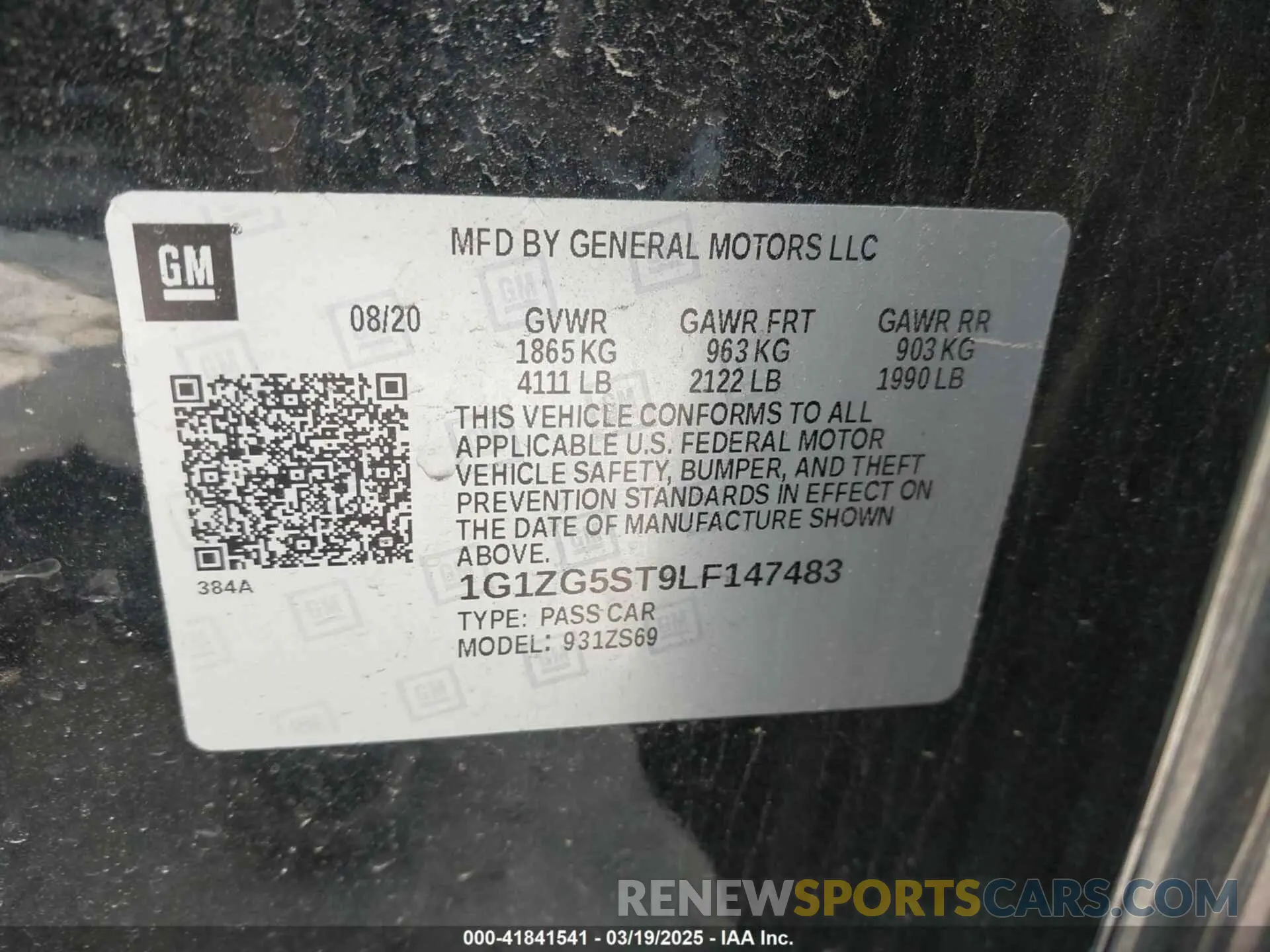 9 Photograph of a damaged car 1G1ZG5ST9LF147483 CHEVROLET MALIBU 2020